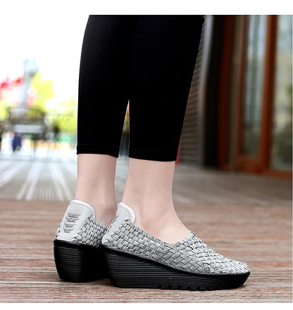 New Women Sneakers Summer Casual Shoes Woven Flat Platform Women's Shoes Breath Loafers Lady Footwear Soft Zapatos Plus Size 42