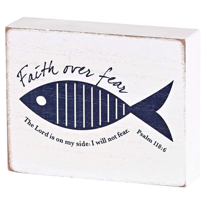 TD Tabletop Faith Over Fear Fish Plaque Elegant Religious Decorative Wall Art