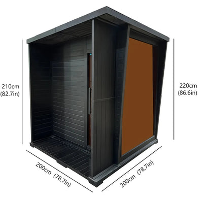 Traditional Outdoor Square Sauna House 4 Person Black Electric Heater Dry Steam Room Red Cedar Interior Spa Cabin