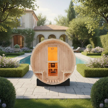 Waterproof 6 Person Outdoor 1.8*2.4M Barrel Sauna Solid Wood Traditional Steam Barrel Sauna Room for Health Benefits