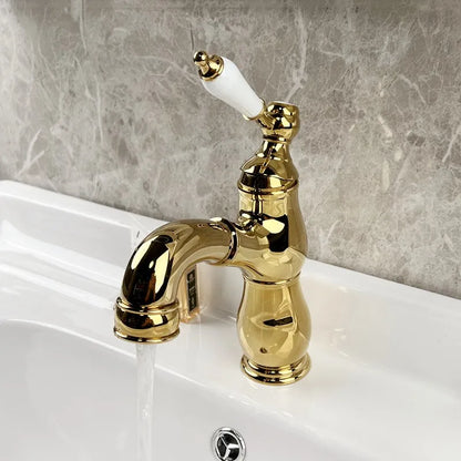 Brass French Retro Style Pull-Out Basin Faucet Hotel Bathroom Cabinet Ceramic Handle Hot and Cold Mixer Tap  BF0428