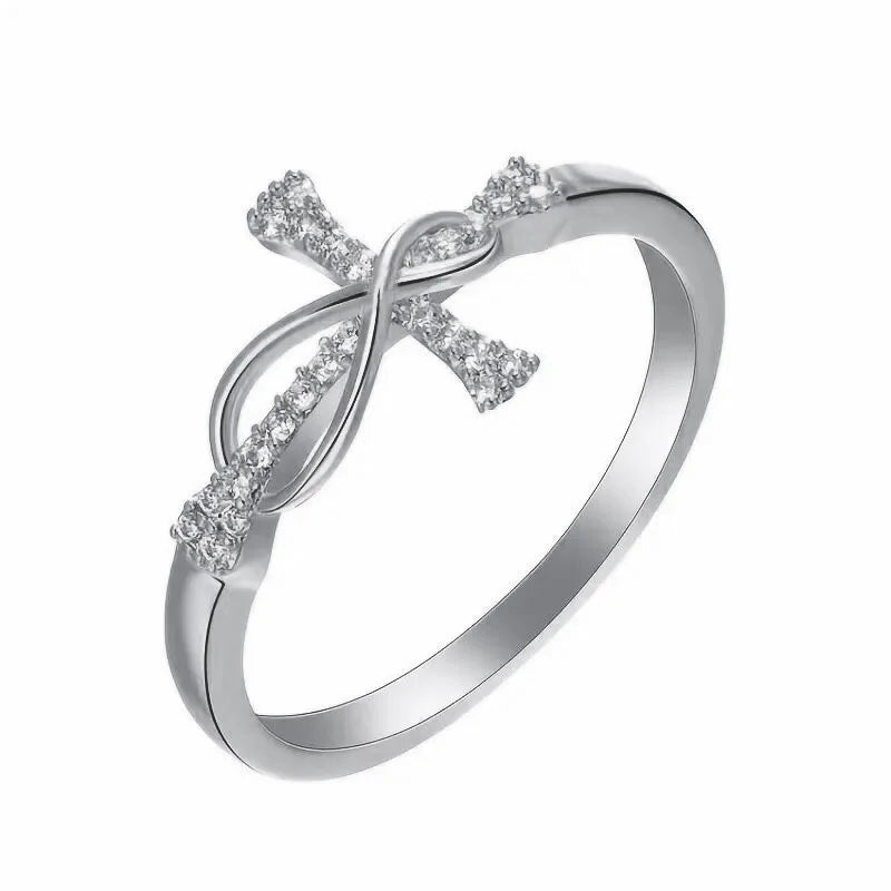 H332 Cross Ring Women's Gold Tone Cubic Zirconia Pave Setting Christian Religious Gift Fashion Jewelry