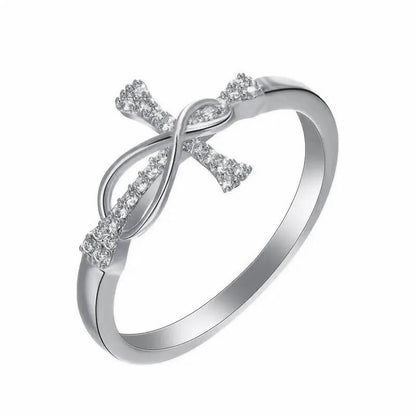 H332 Cross Ring Women's Gold Tone Cubic Zirconia Pave Setting Christian Religious Gift Fashion Jewelry