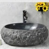 Wholesale 48cm Indoor Outdoor Natural River Lava Stone Vessel Sink Modern Traditional Oval for Bathroom Hotel Villa Hand Wash
