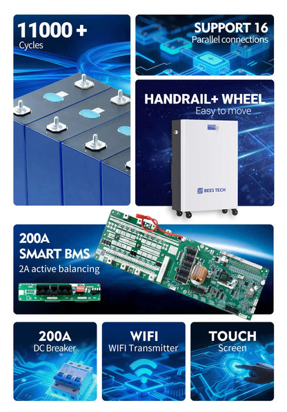 Bees Tech Eu Stock 5kwh 10kwh 15kwh 16kwh Rack Forklift Lithium Battery 48v 300ah Lifepo4 Bba