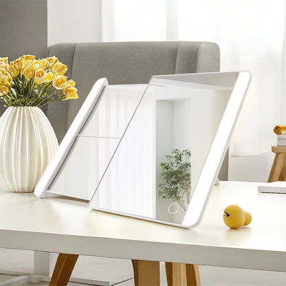 Retractable Makeup Mirror with Magnifying Glass and LED Three-color Lighting, USB Rechargeable Makeup MirrorUS Stock Available