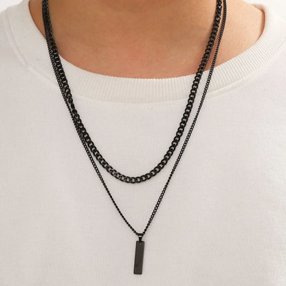2PCS Unisex Stainless Steel Minimalist Multi-Color Simple Rectangular Pendant Necklace with Snake Chain Chokers Necklaces