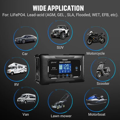 HTRC 12V/24V 15A/20A Car Battery Charger Smart Charger for Lead-Acid PB LiFePO4 Battery 7-Stage Automatic Car Motorcycle Charger