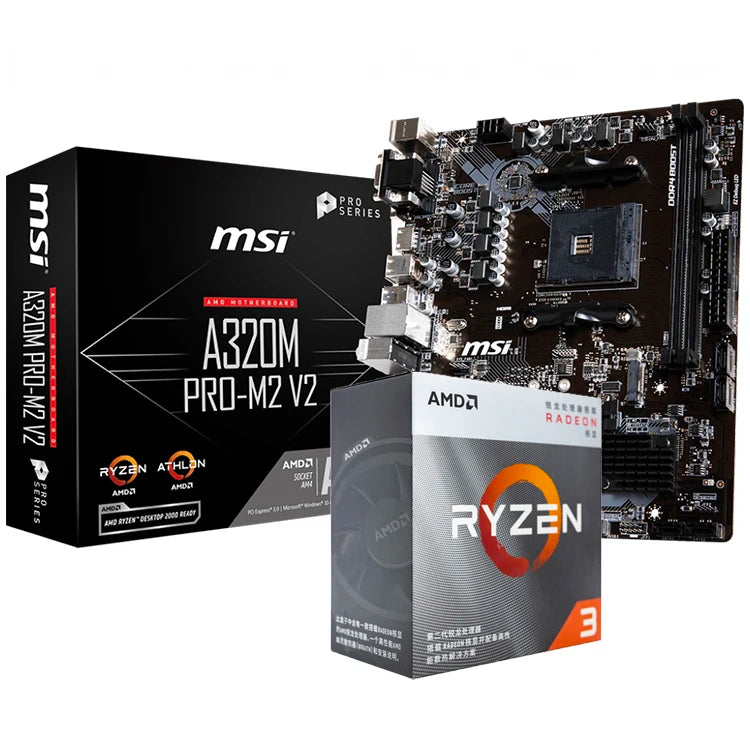 Used MSI A320M PRO-M2 V2 AMD AM4 Micro ATX Gaming Motherboard with AMD Ryzen 3 3200G CPU Combo