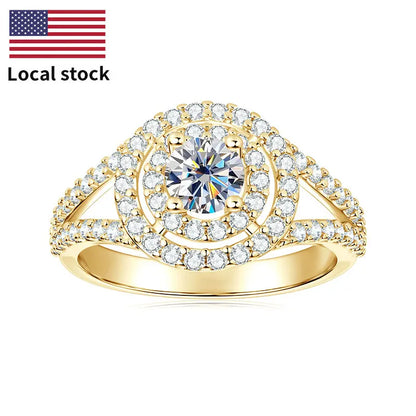 New Luxury Wedding Engagement Gift & Party Jewelry 14K Gold Filled Round 5.25mm 0.5CT Cubic Zirconia Classic Bifurcated Arm Ring