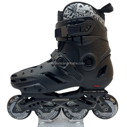 Jing Stock Urban Freestyle Slalom Black White 4 Wheels Hard Boot Roller Inline Skate for Adult