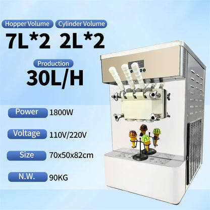 USA in Stock 3 Flavors Soft Serve Ice Cream Machine with air Pump Countertop Commercial Soft Ice Cream Maker with Keep Fresh