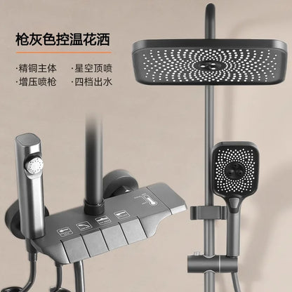 Deao 2024 New Designer Exposed Gray Color 4 Push Button Piano Key Digital Shower Faucet Mixer Set With Rainfall Shower Head