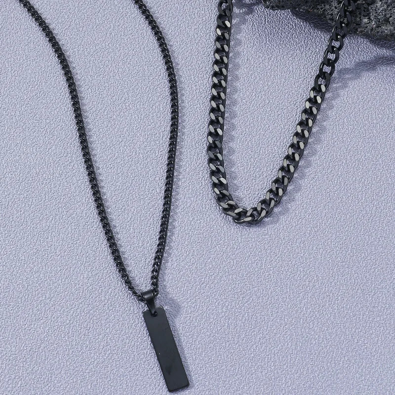 2PCS Unisex Stainless Steel Minimalist Multi-Color Simple Rectangular Pendant Necklace with Snake Chain Chokers Necklaces