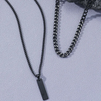 2PCS Unisex Stainless Steel Minimalist Multi-Color Simple Rectangular Pendant Necklace with Snake Chain Chokers Necklaces
