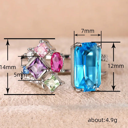 Q466 Women's Cocktail Ring Natural Aquamarine Emerald Cut Prong Setting Wedding Engagement Fashion Geometric Design