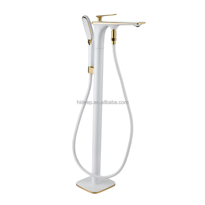 HIDEEP Contemporary Polished Bathroom Floor Stand Faucets Chrome/Black/White Ceramic Single Handle Hot Cold Water Bathtub Shower