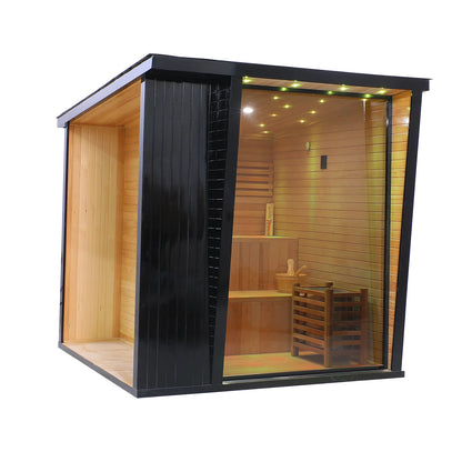 Outdoor 6-Person Traditional Finnish Sauna | Large Cedar Cabin with Natural Red Cedar Interior & Heater Room