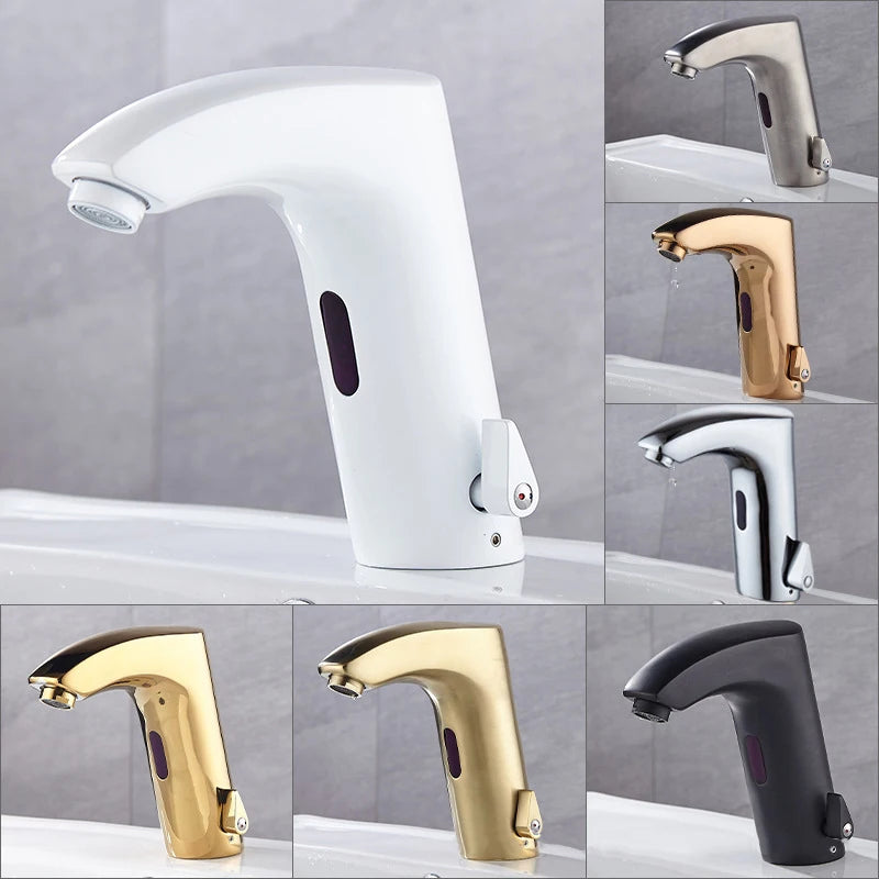 Brass White Sensor Tap Modern Single Hole Ceramic Valve Core Bathroom Wash Basin Hot Cold Mixer Faucet