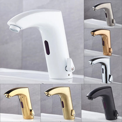 Brass White Sensor Tap Modern Single Hole Ceramic Valve Core Bathroom Wash Basin Hot Cold Mixer Faucet