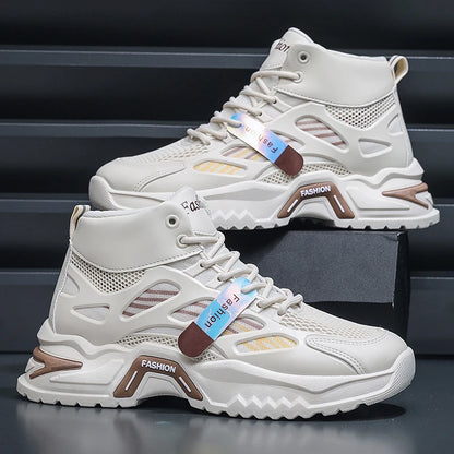 Men's Casual High-Top Sneakers PU  Mesh Breathable Upper with Large Dad Rubber Sole Anti-Slip Slip-Resistant Features Flexible