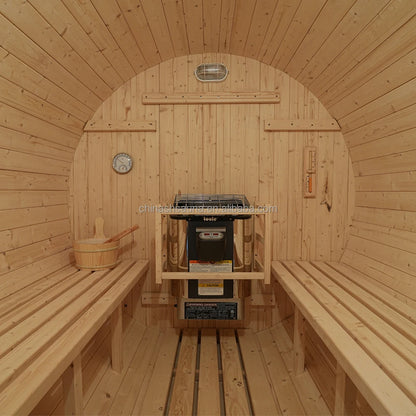 Handcrafted 4-Person White Pine Barrel Sauna Kit Outdoor Backyard Spa for Home Relaxation