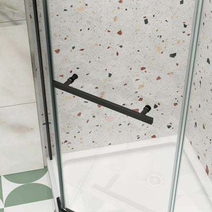34.75" X 72" Frameless Neo-Angle Pivot Shower Door Matte Black 1/4" Tempered Glass