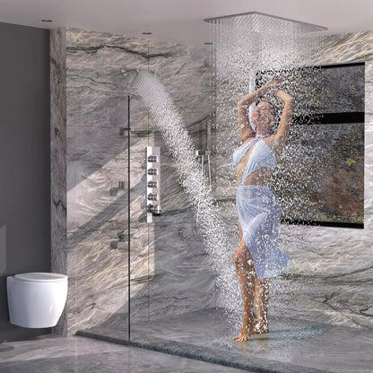 Chrome Brass Modern Style Apartment Bathroom Shower System 6-Piece Handheld Body Jets Dual Shower Heads Soft Rain Spray Massage