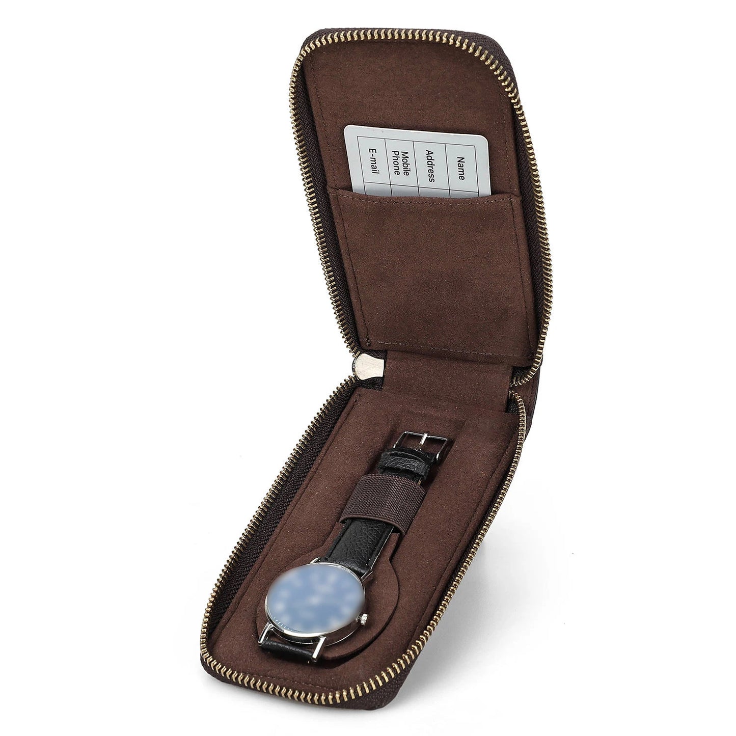 Single Watch Travel Leather Pouch Case Custom Portable Zipper Watch Storage Bag for Men Genuine Leather Watch Holder CF1121