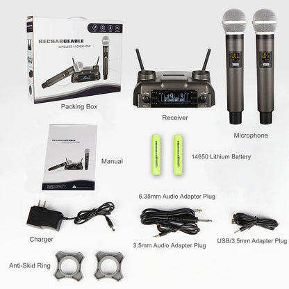 GAW-210 2021 New Magnetic Induction Charging Wireless Microphone UHF Microphone One for Two KTV Family Performance