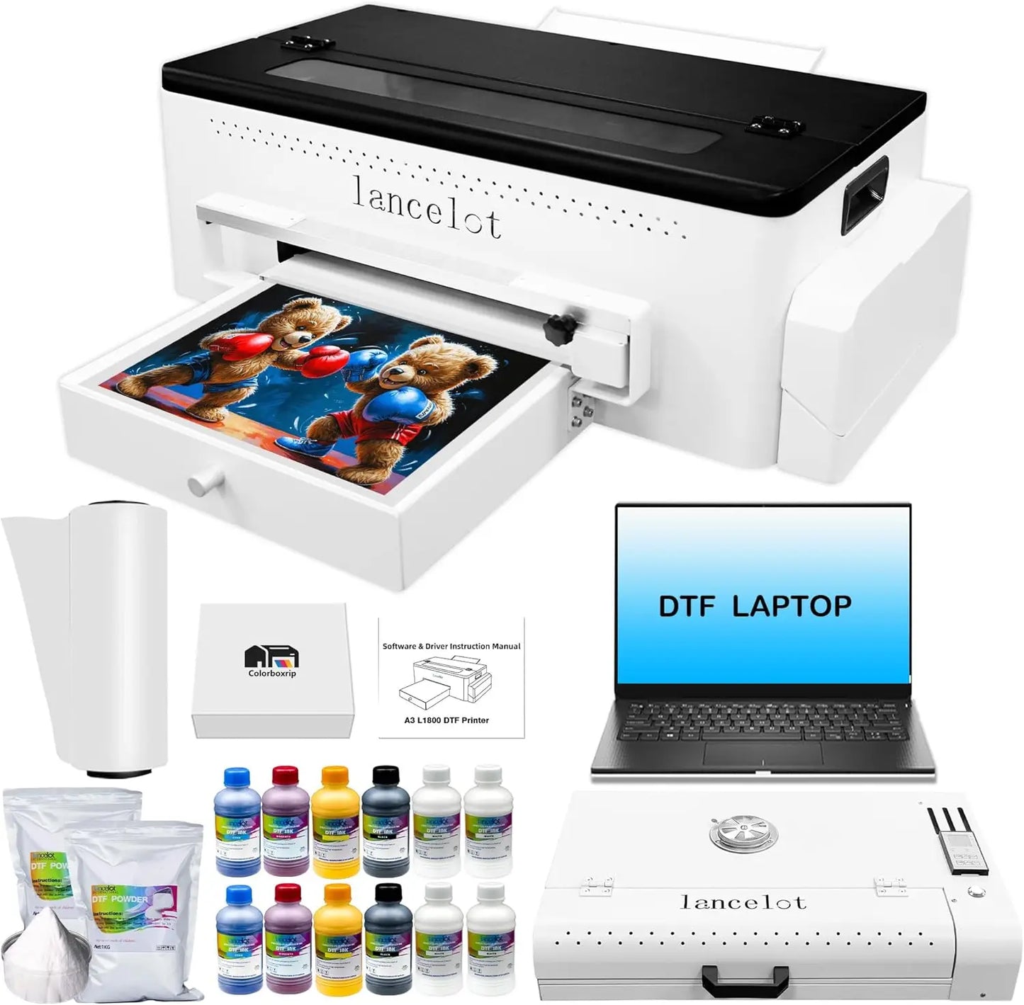 Lancelot 30cm DTF Printer with L1800 Print Head CMYK+White DTF Ink System for Custom Apparel and Startup Printing