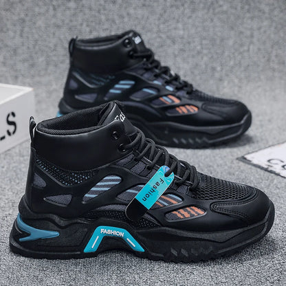 Men's Casual High-Top Sneakers PU  Mesh Breathable Upper with Large Dad Rubber Sole Anti-Slip Slip-Resistant Features Flexible