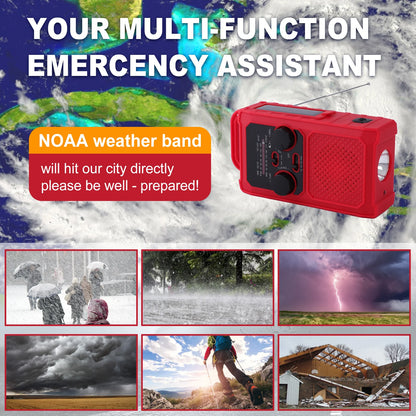 Solar Crank Portable Radio AM FM NOAA Weather Radio with 5000mAh Power Bank Flashlight & Reading Lamp