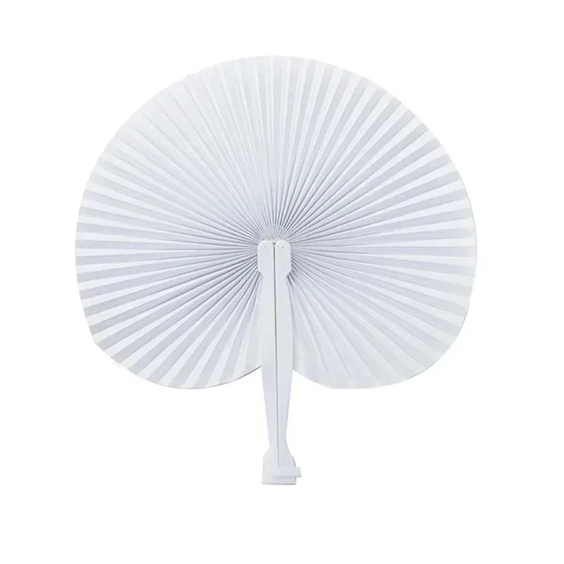 10pcs White Folding Fan Heart Shape Circular Blank Paper Hand Fans Wedding Outdoor Gatherings Party Birthday Wedding Decor