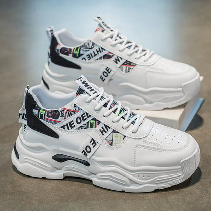 Spring Men's New Breathable White Shoes, Men's Trendy and Versatile Thick Soled Sports Shoes, Casual Dad Shoes