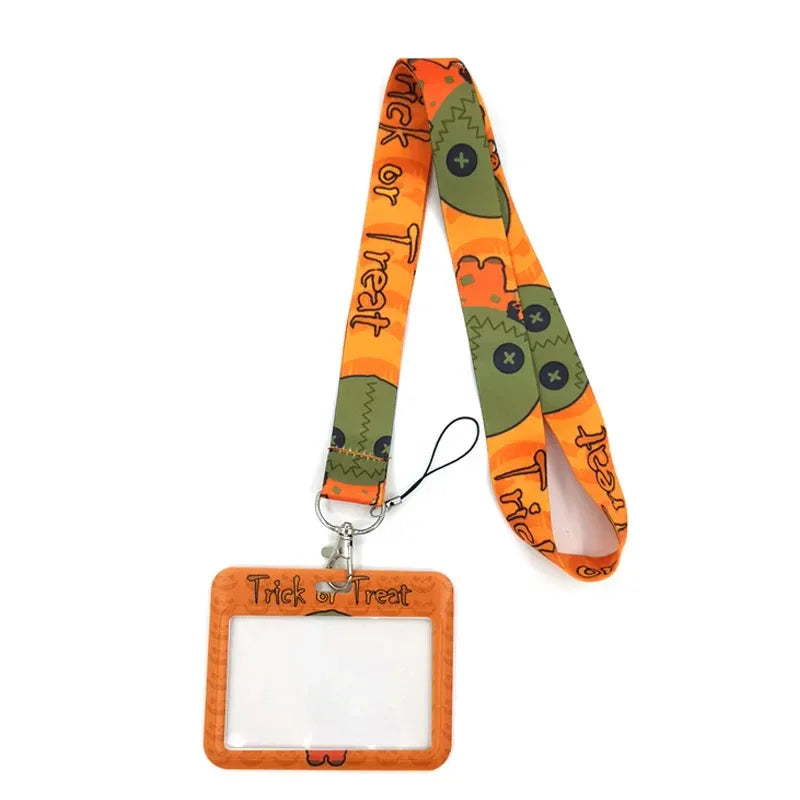 Halloween Trick R Treat Art Cartoon Anime Fashion Lanyards Bus ID Name Work Card Holder Accessories Decorations Kids Gifts
