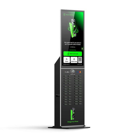 Commercial 48-Slot Mobile Phone Charging Station Vending Machine 43-Inch Touch Screen NFC Power Bank Rental for Public Spaces