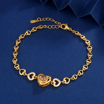 Dropship Jewelry Personalized Custom Photo Projection Heart-shaped Bracelet Titanium Steel Gold Plated Zircon Bracelet