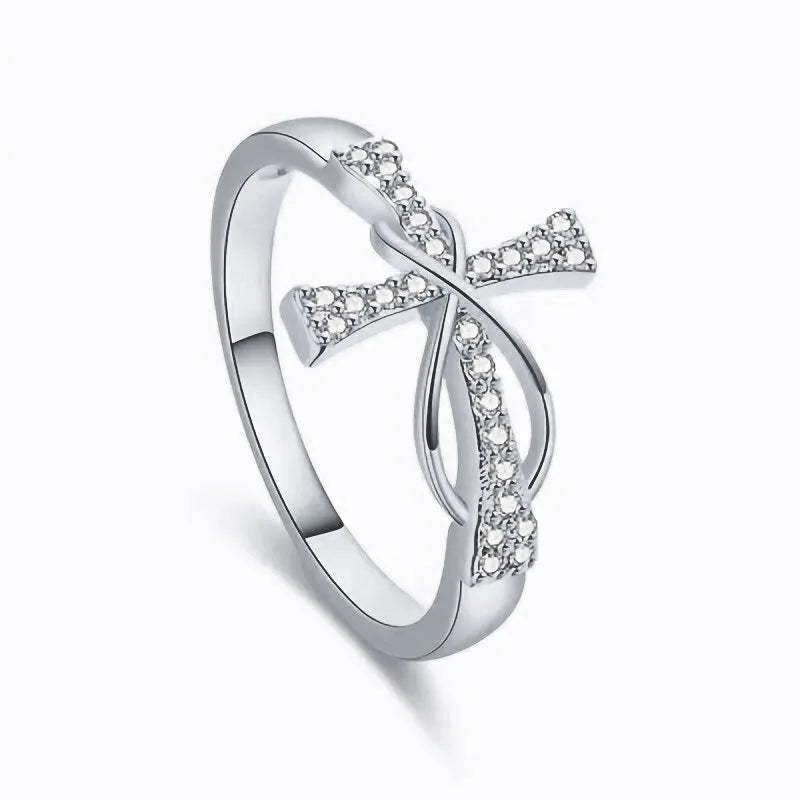 H332 Cross Ring Women's Gold Tone Cubic Zirconia Pave Setting Christian Religious Gift Fashion Jewelry