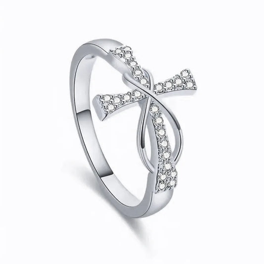 H332 Cross Ring Women's Gold Tone Cubic Zirconia Pave Setting Christian Religious Gift Fashion Jewelry
