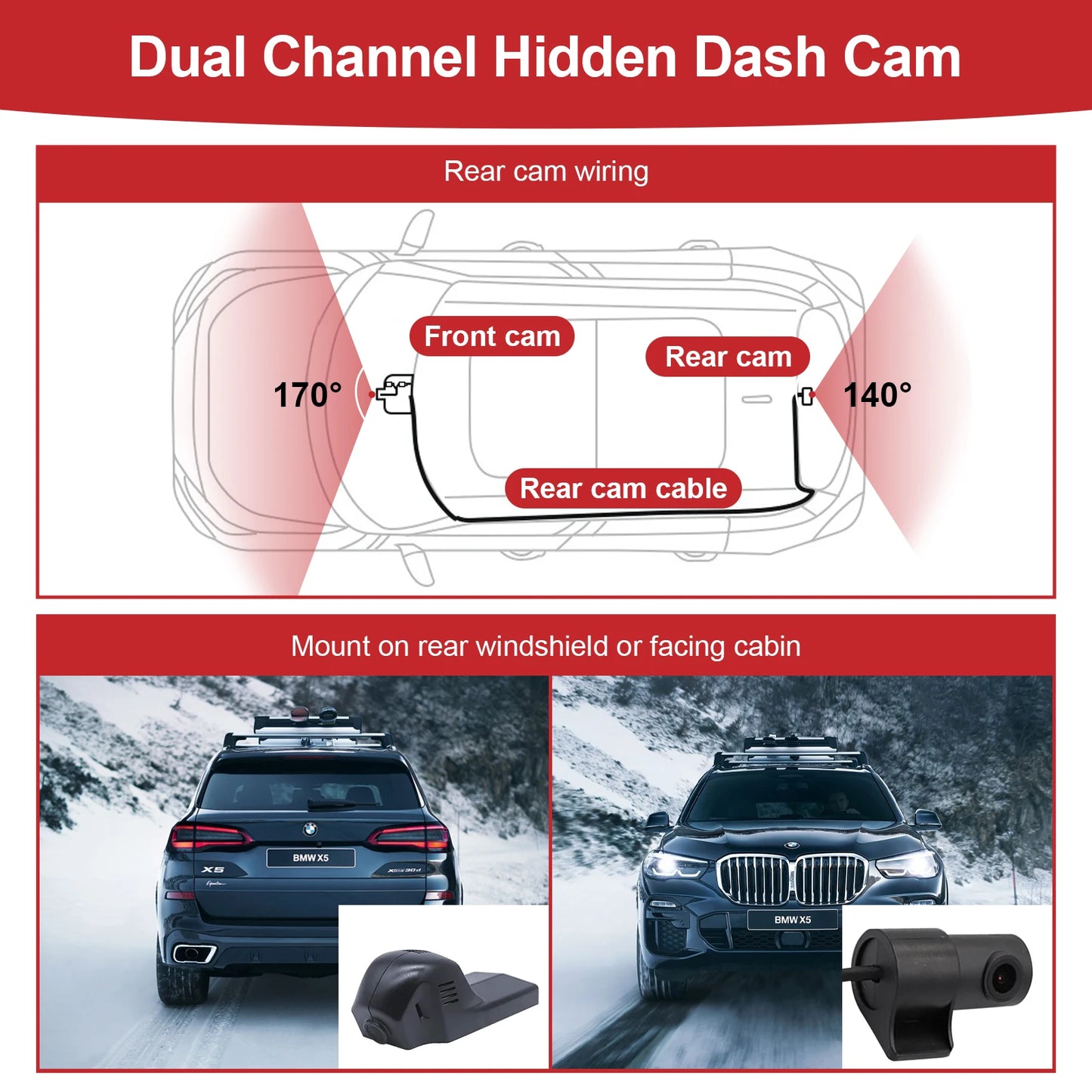 Adinkam Hidden WIFI Car DVR Dash Cam  Dash Cam for Audi 2019-2024 A1 A3 A4 A5 A6 A7 A8 Q2 Q3 Q5 Q7 Q8 RS S S5 S8 SQ5 SQ8 TT