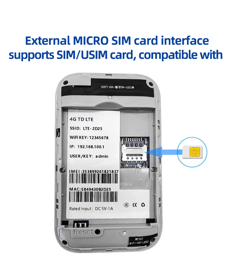 Unlocked 2100mAh Battery with SIM Card Slot 4G LTE Router Hotspot 150mbps USB Dongle Pocket Wifi Wireless Battery