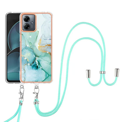 Shockproof Mobile Phone Case for Motorola Moto G14 G54 G84 IMD Marble Shell Cover Lanyard