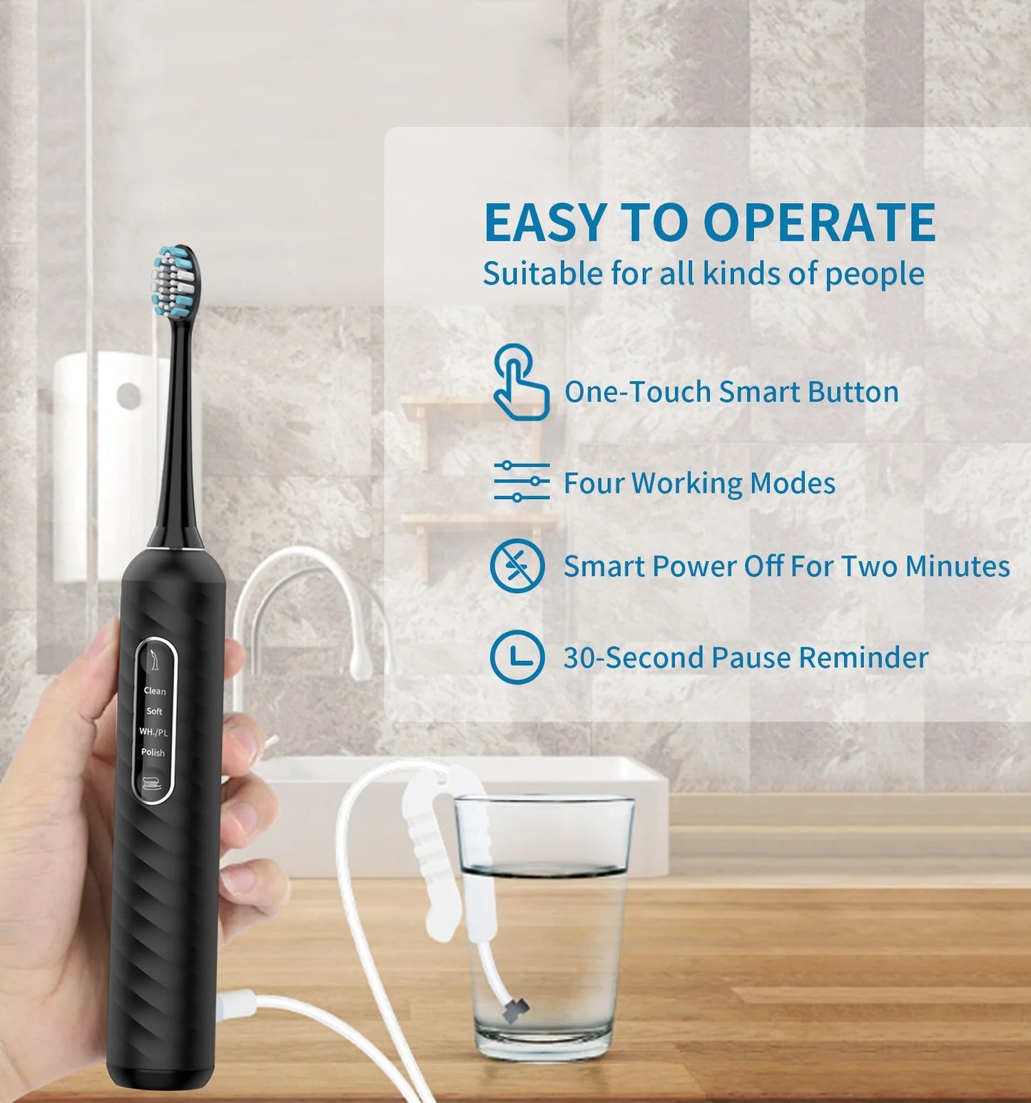3-in-1 Sonic Electric Toothbrush Water Flosser 38K VPM 4 Cleaning Modes Teeth Whitening Gum Care IPX7 Medium Tartar Removal