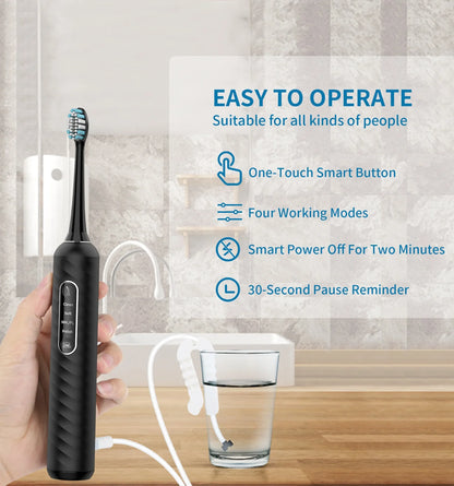 3-in-1 Sonic Electric Toothbrush Water Flosser 38K VPM 4 Cleaning Modes Teeth Whitening Gum Care IPX7 Medium Tartar Removal