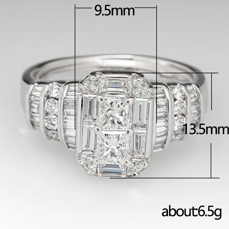 Rectangular Step Cut Womens Ring with Baguette Side Stones Elegant Fashion Jewelry