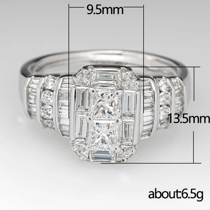 Rectangular Step Cut Womens Ring with Baguette Side Stones Elegant Fashion Jewelry