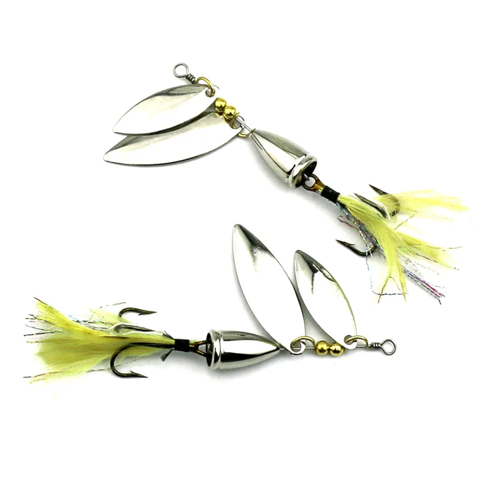 Hengjia 81mm 10.5g Double Sequin Spinner Spoon Rotating Fishing Lure for River Lake Stream