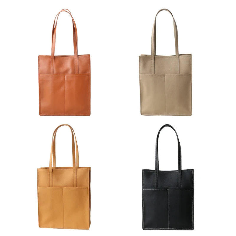 Women Luxury Full Grain Genuine Real Leather Bag Tote Shopping Laptop  Cowhide Handbag for Lady Shoulder Custom Logo
