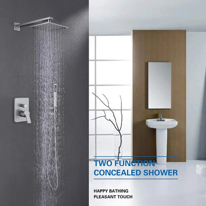 Homein Matte Black Double Handle 2-Function Brass Concealed Shower Set, Pressure Balance Valve Rainfall Shower System
